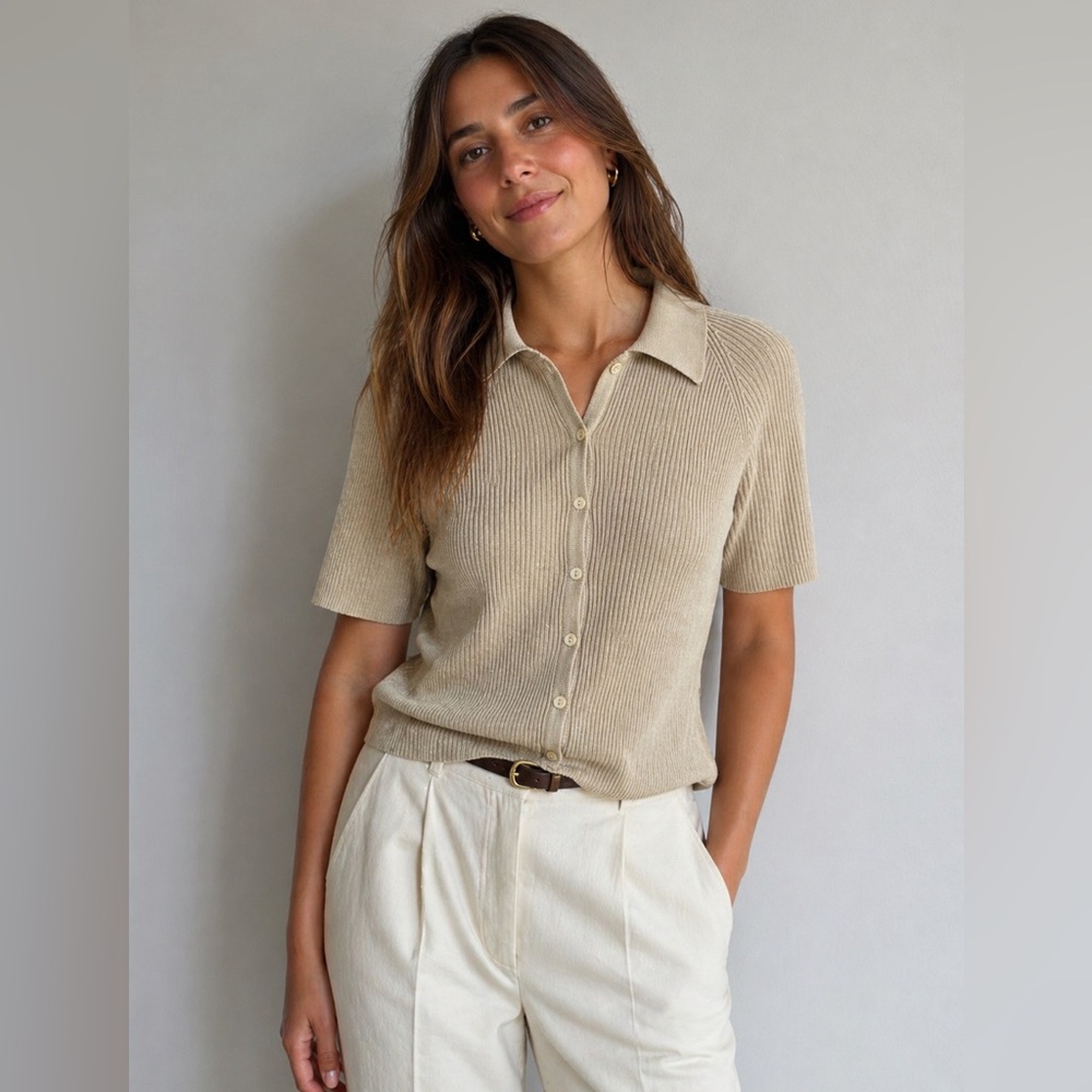 Saks Fifth Avenue Collection Silk Ribbed Polo Knit